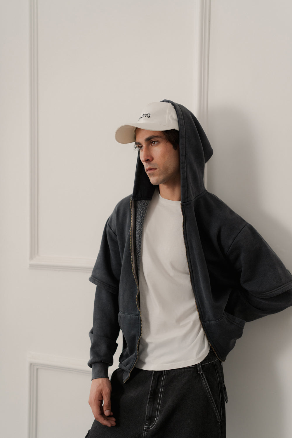 Grey Acid Washed Relaxed Fit Zipper Hoodie - Hustle N Holla