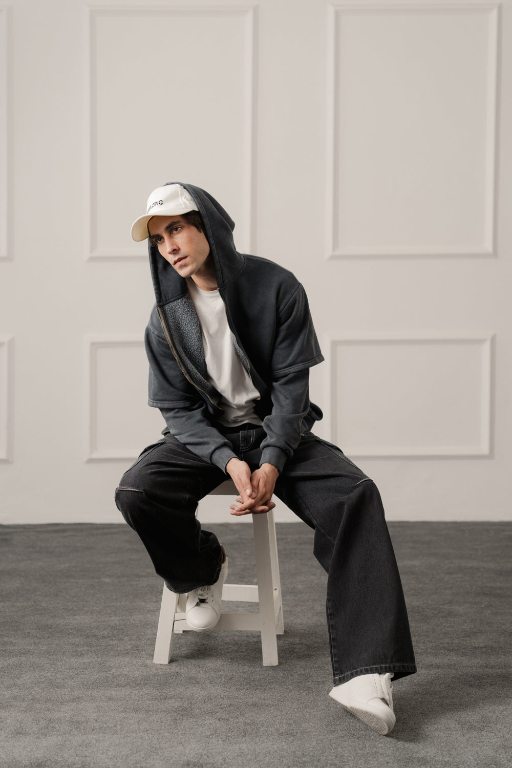 Grey Acid Washed Relaxed Fit Zipper Hoodie - Hustle N Holla