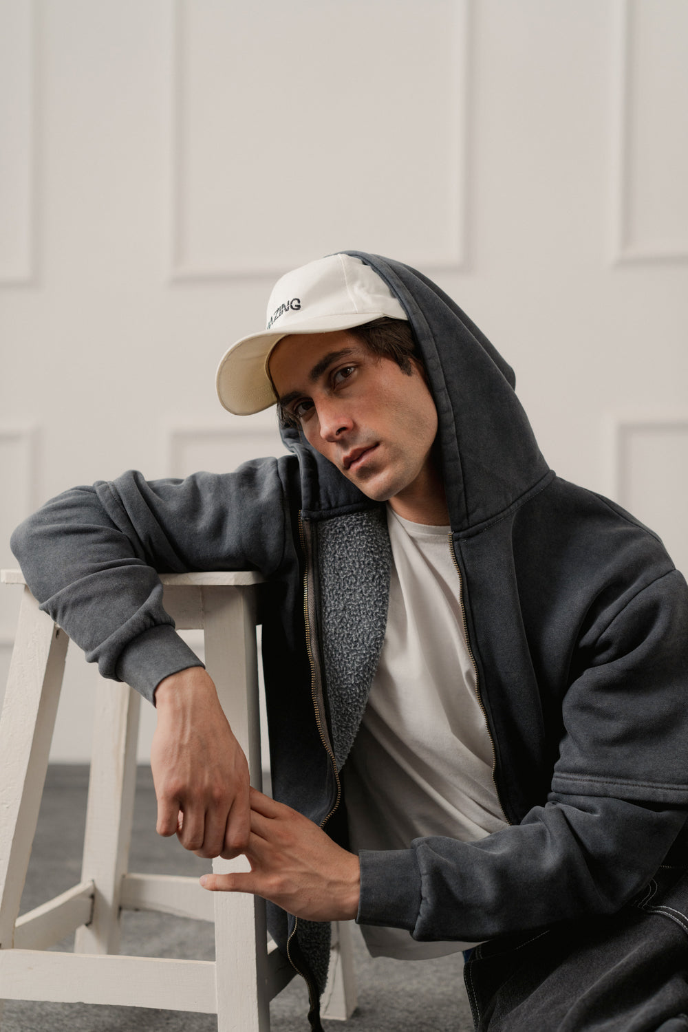 Grey Acid Washed Relaxed Fit Zipper Hoodie - Hustle N Holla