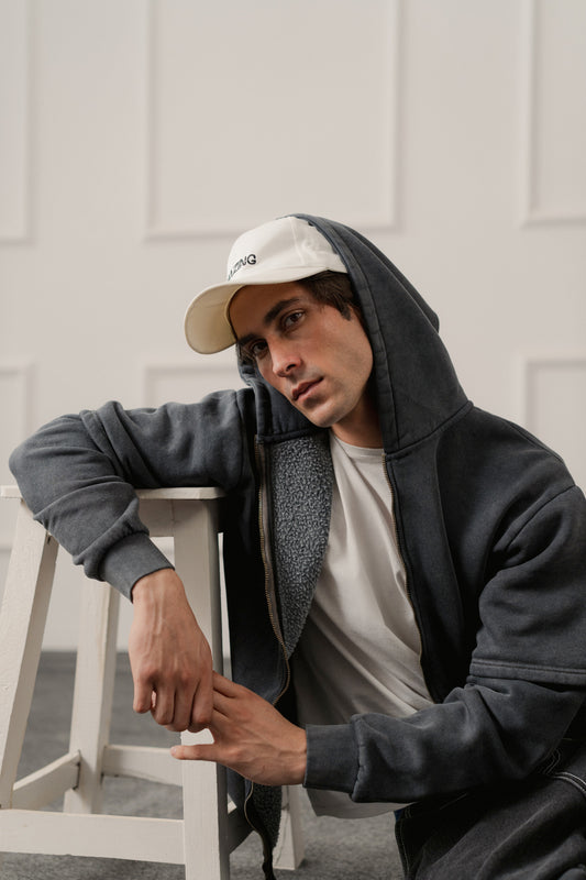 Grey Acid Washed Relaxed Fit Zipper Hoodie - Hustle N Holla