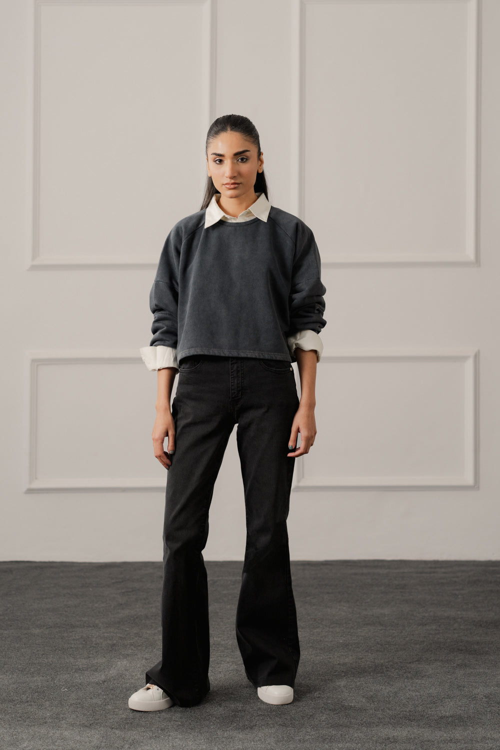 Black Flared Mid Rise Denim Jeans