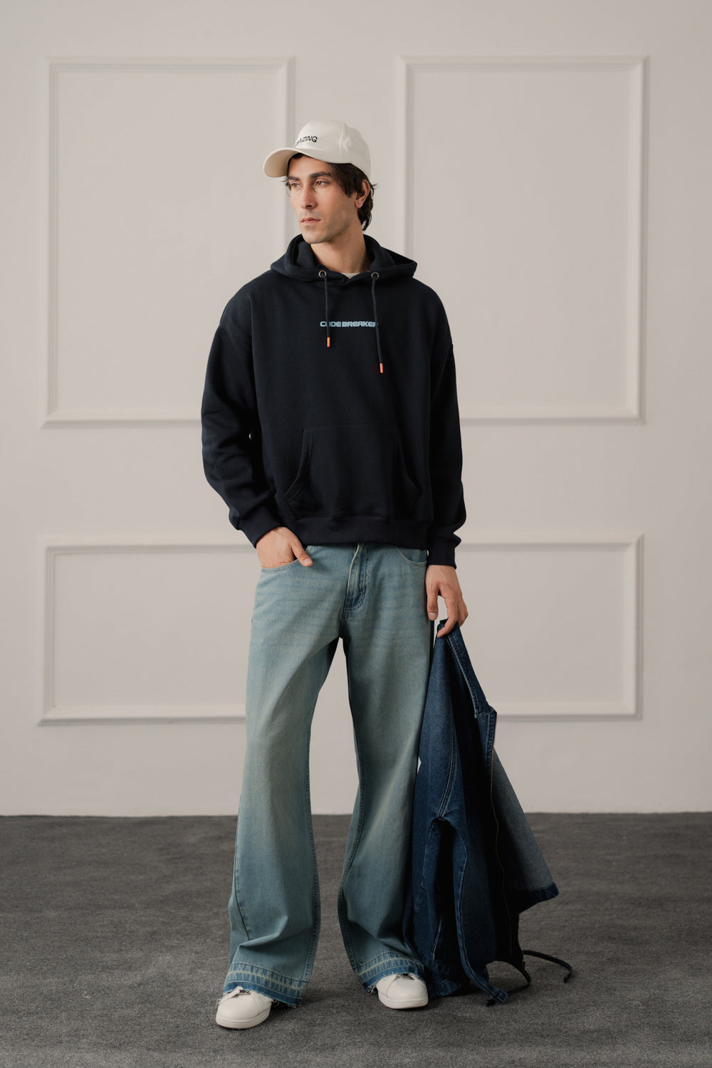 Navy Relaxed Fit Graphic Pull Over Hoodie