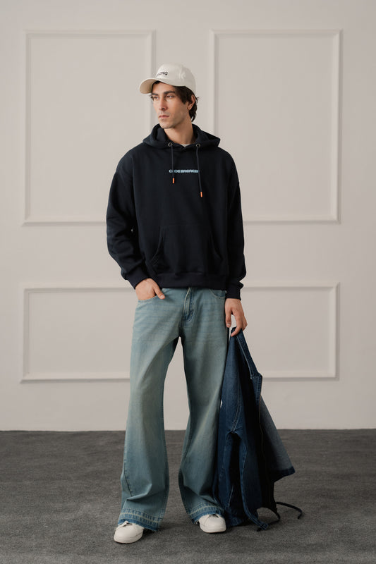 Navy Relaxed Fit Graphic Pull Over Hoodie - Hustle N Holla