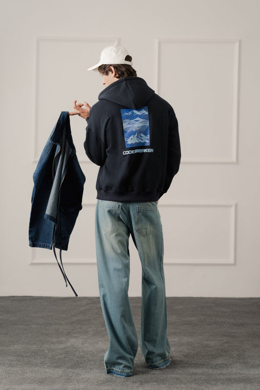 Navy Relaxed Fit Graphic Pull Over Hoodie - Hustle N Holla