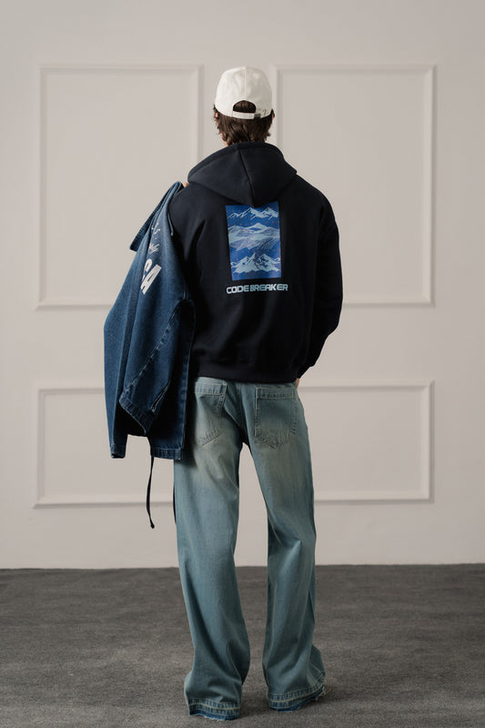 Navy Relaxed Fit Graphic Pull Over Hoodie - Hustle N Holla