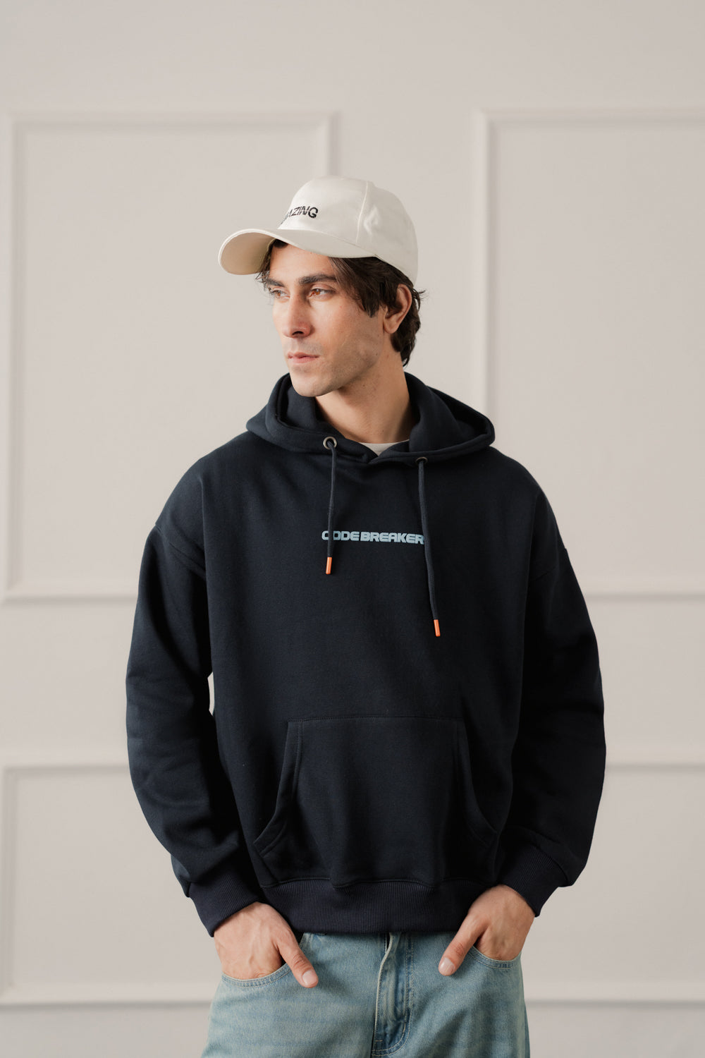 Navy Relaxed Fit Graphic Pull Over Hoodie - Hustle N Holla