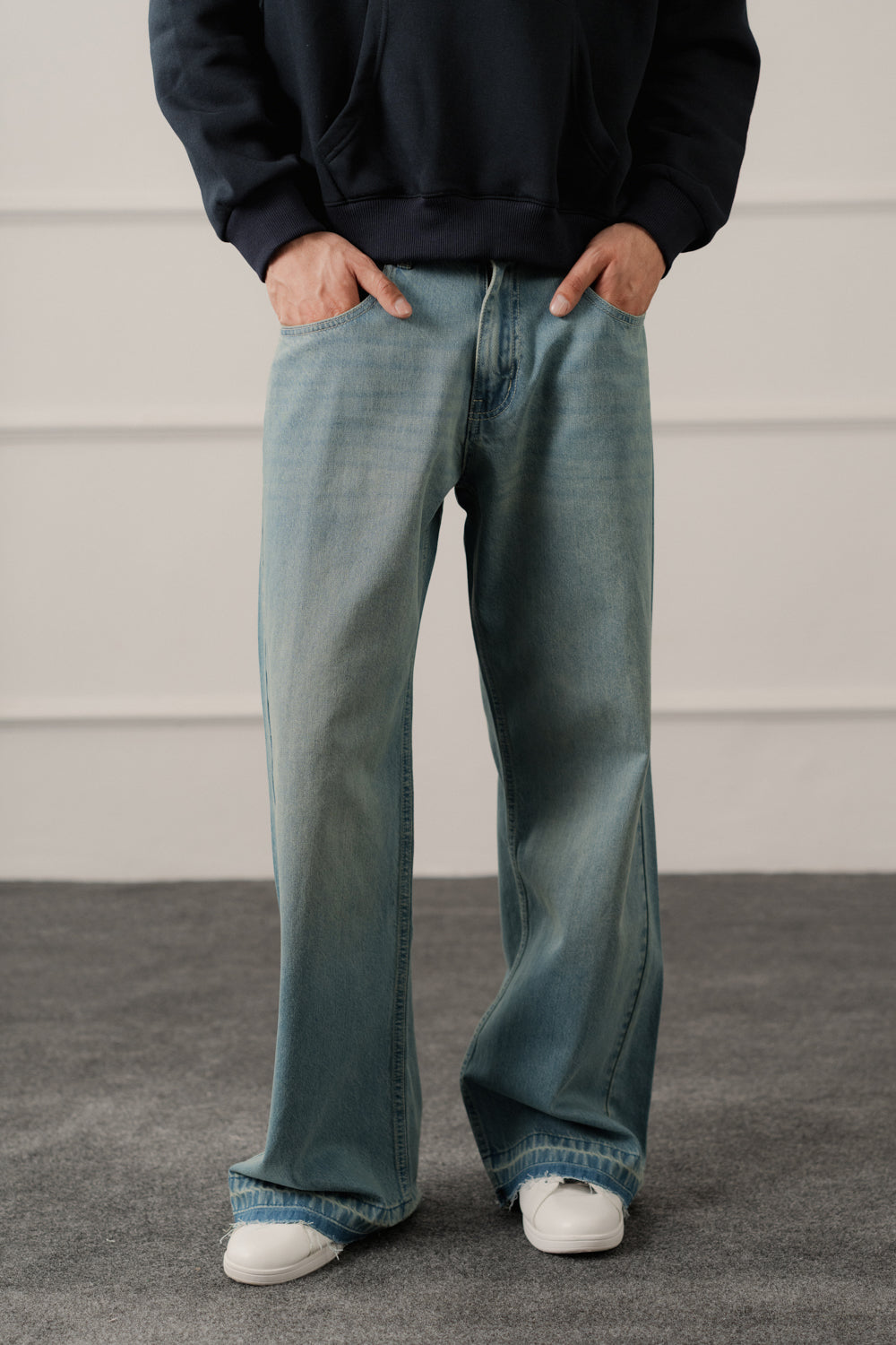 Blue Vintage Wash Flared Denim Jeans - Hustle N Holla