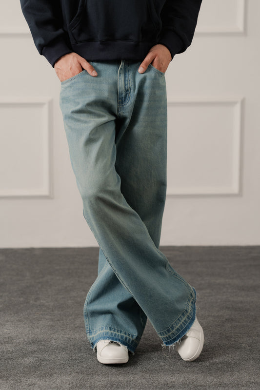 Blue Vintage Wash Flared Denim Jeans - Hustle N Holla