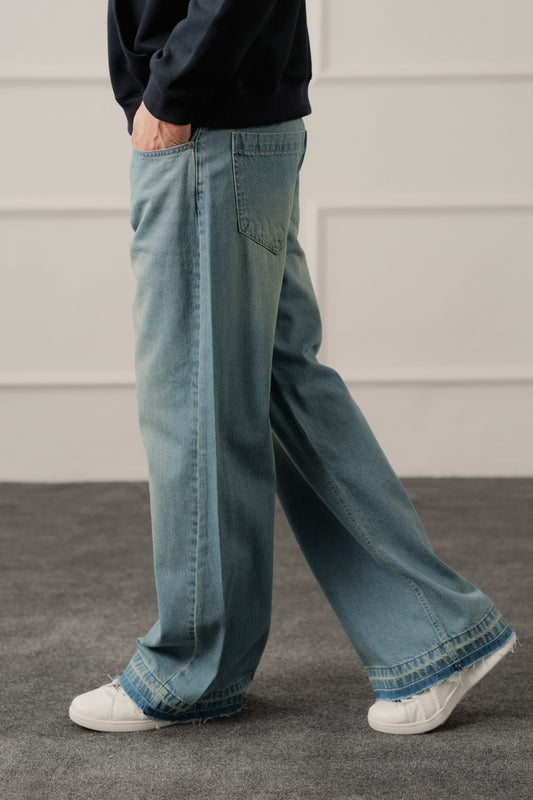 Blue Vintage Wash Flared Denim Jeans - Hustle N Holla
