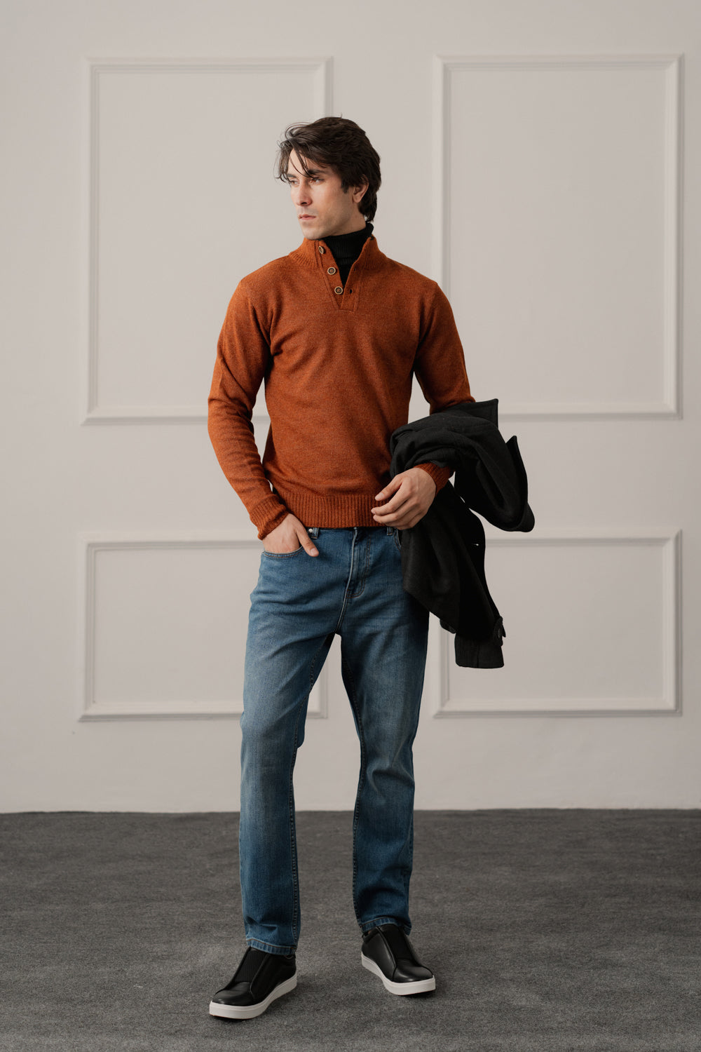 Rust Regular Fit Mock Neck Sweater - Hustle N Holla