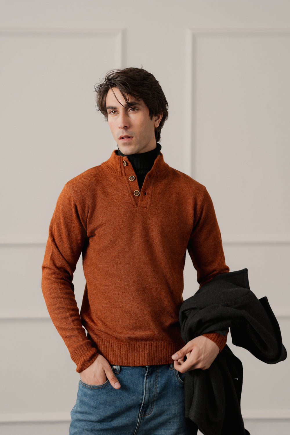 Rust Regular Fit Mock Neck Sweater - Hustle N Holla