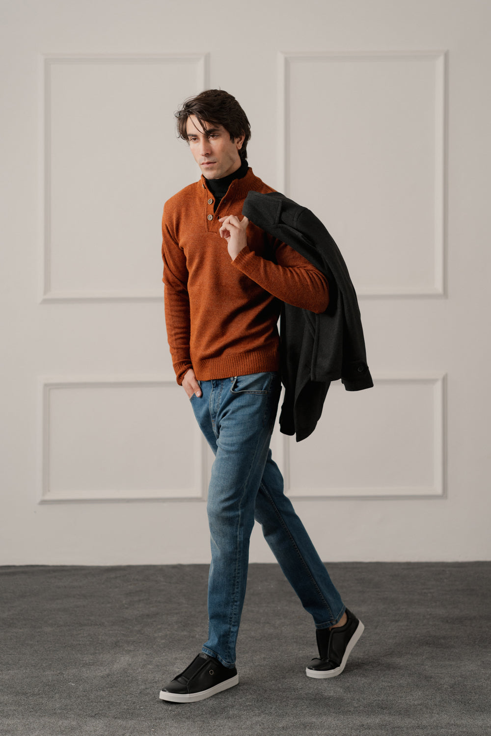 Rust Regular Fit Mock Neck Sweater - Hustle N Holla