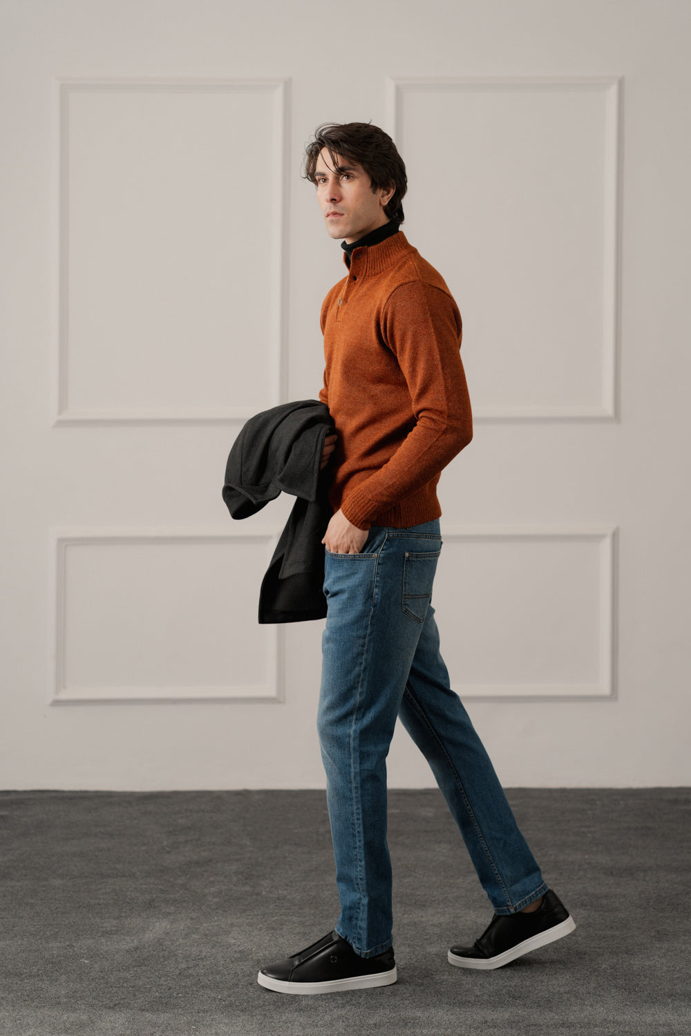 Rust Regular Fit Mock Neck Sweater - Hustle N Holla