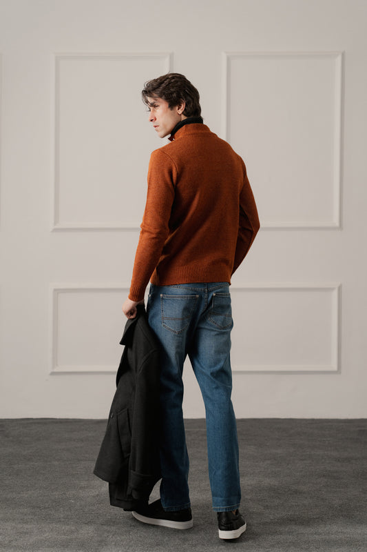 Rust Regular Fit Mock Neck Sweater - Hustle N Holla