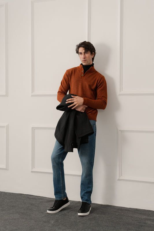 Rust Regular Fit Mock Neck Sweater - Hustle N Holla