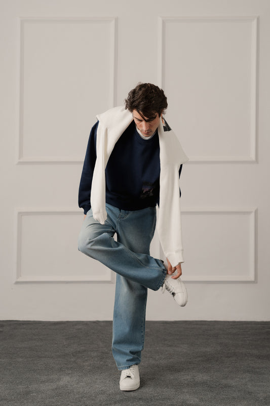 Navy Relaxed Fit Graphic Sweatshirt - Hustle N Holla