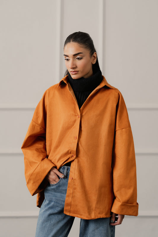 Rust Relaxed Fit Suede Shirt - Hustle N Holla