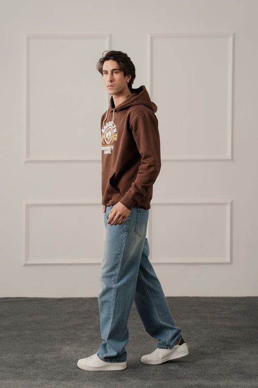 Brown Relaxed Fit Graphic Pull Over Hoodie - Hustle N Holla