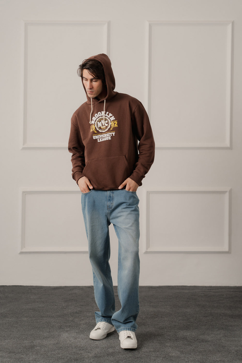 Brown Relaxed Fit Graphic Pull Over Hoodie - Hustle N Holla