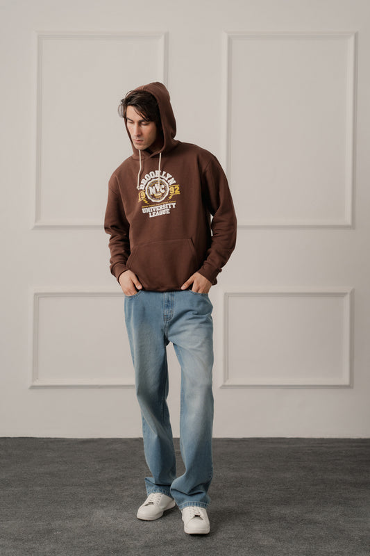 Brown Relaxed Fit Graphic Pull Over Hoodie - Hustle N Holla