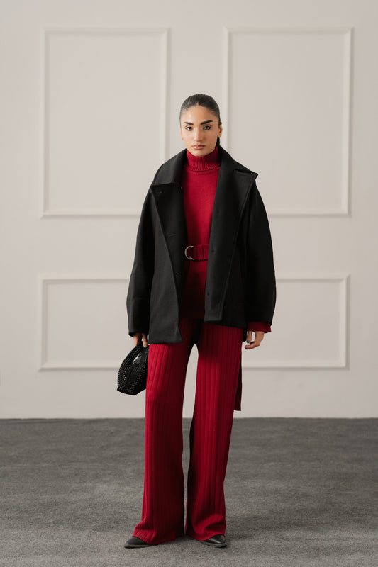 Red Soft Wide Leg Knitted Trousers - Hustle N Holla