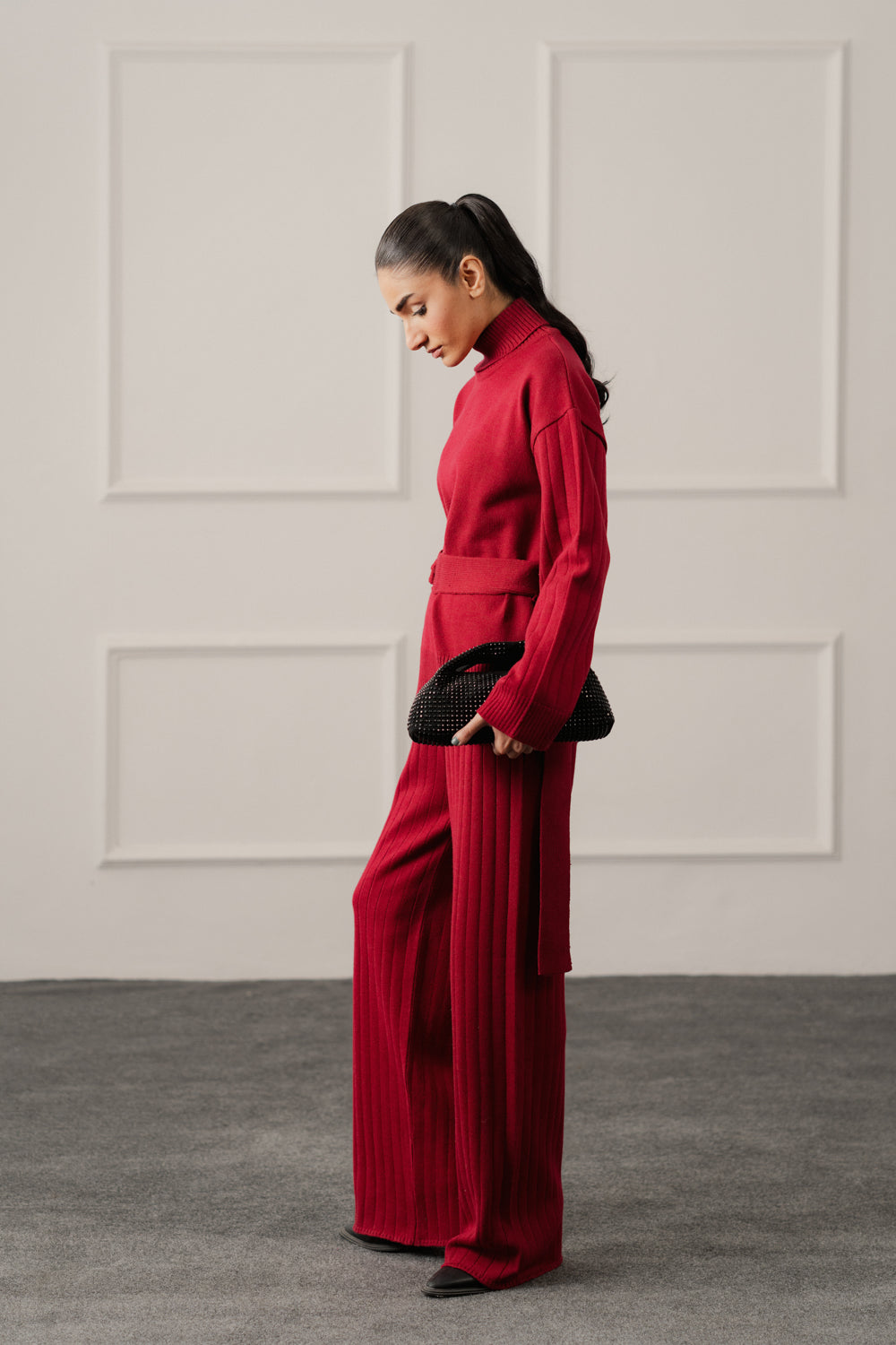 Red Soft Wide Leg Knitted Trousers - Hustle N Holla