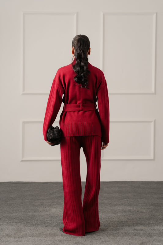 Red Soft Wide Leg Knitted Trousers - Hustle N Holla