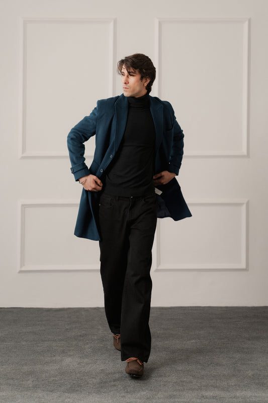 Blue Relaxed Fit Overcoat - Hustle N Holla
