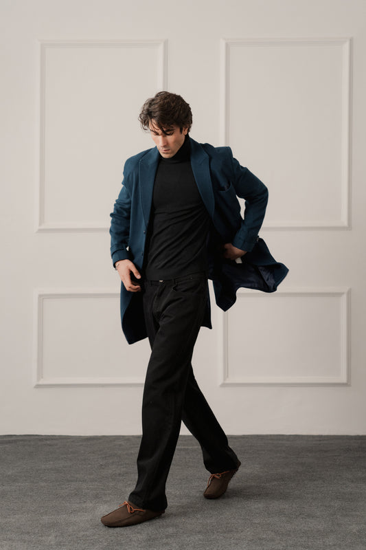 Blue Relaxed Fit Overcoat - Hustle N Holla