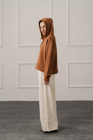 Brown Terry Relaxed Fit Lace Up Hoodie - Hustle N Holla