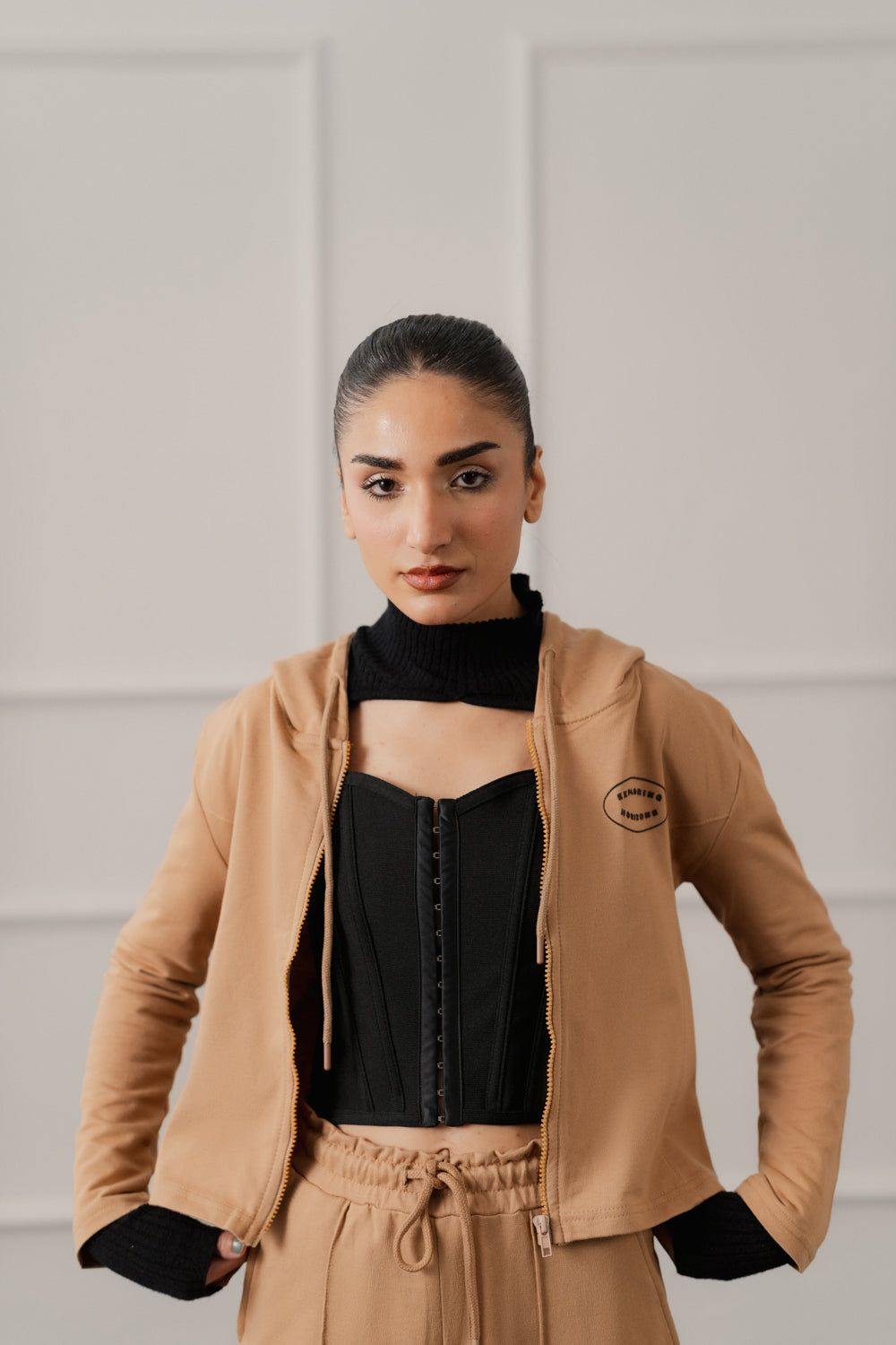 Beige Slim Fit Zipper Hoodie - Hustle N Holla