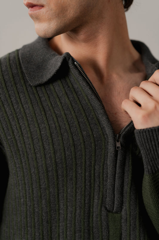 Olive Green Relaxed Fit Polo Sweater - Hustle N Holla