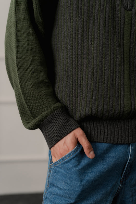 Olive Green Relaxed Fit Polo Sweater - Hustle N Holla