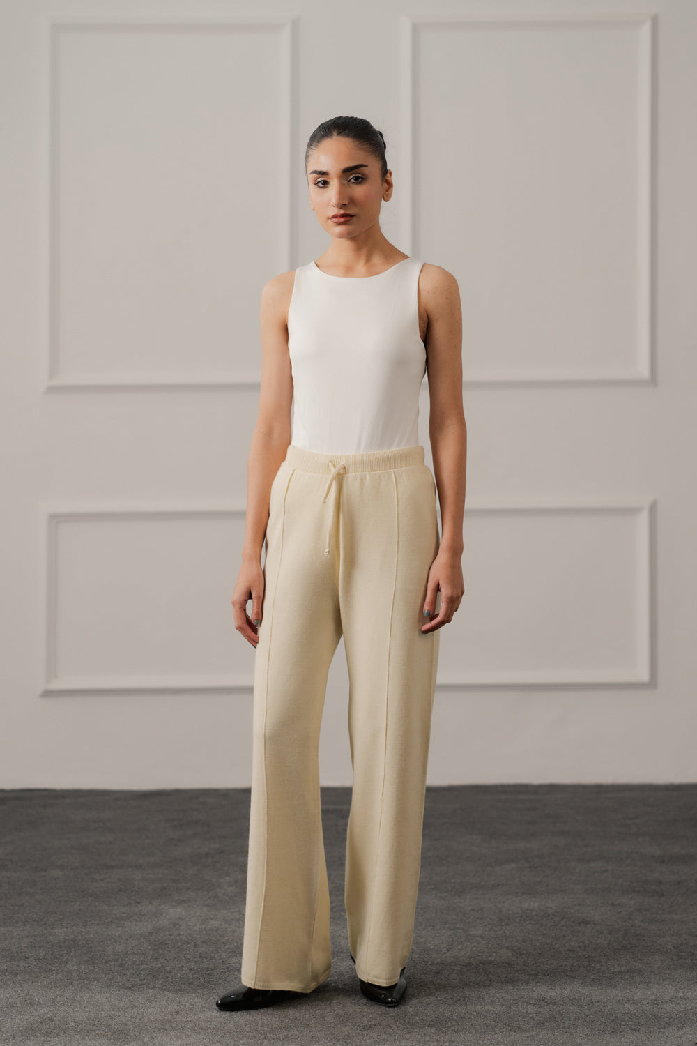 Off White Wide Leg Knitted Trousers - Hustle N Holla