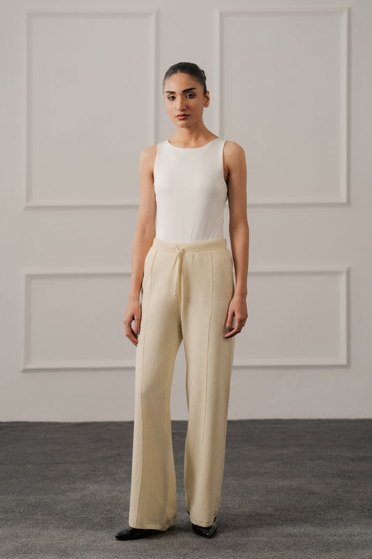 Off White Wide Leg Knitted Trousers - Hustle N Holla