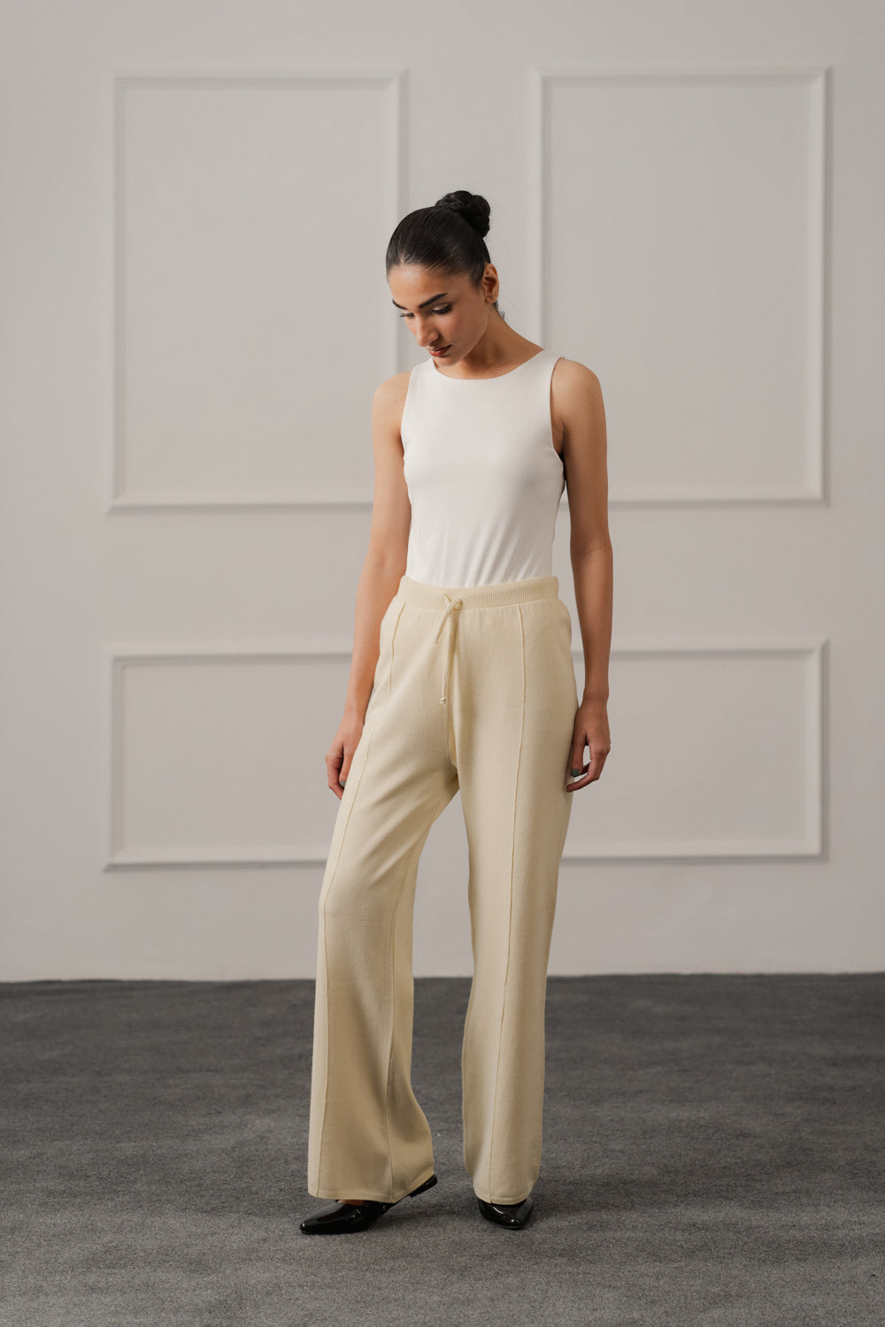 Off White Wide Leg Knitted Trousers - Hustle N Holla
