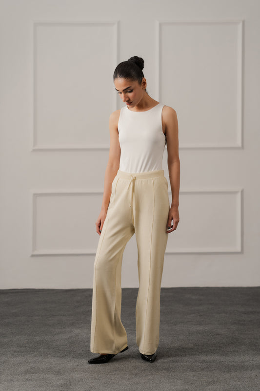 Off White Wide Leg Knitted Trousers - Hustle N Holla