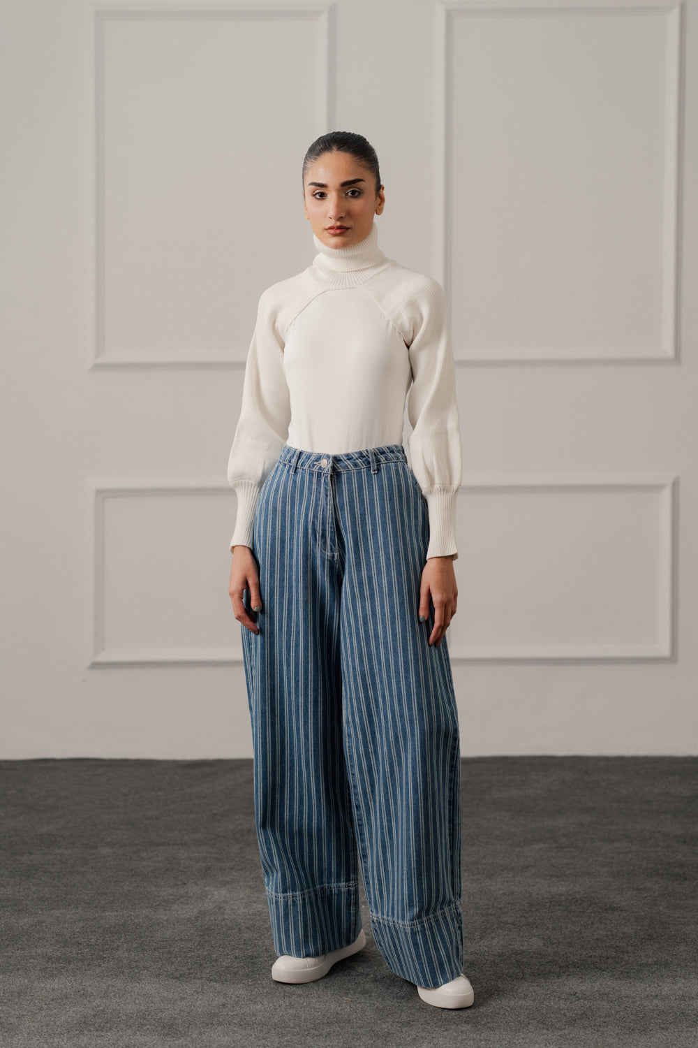 Blue Striped Wide Leg Jeans - Hustle N Holla