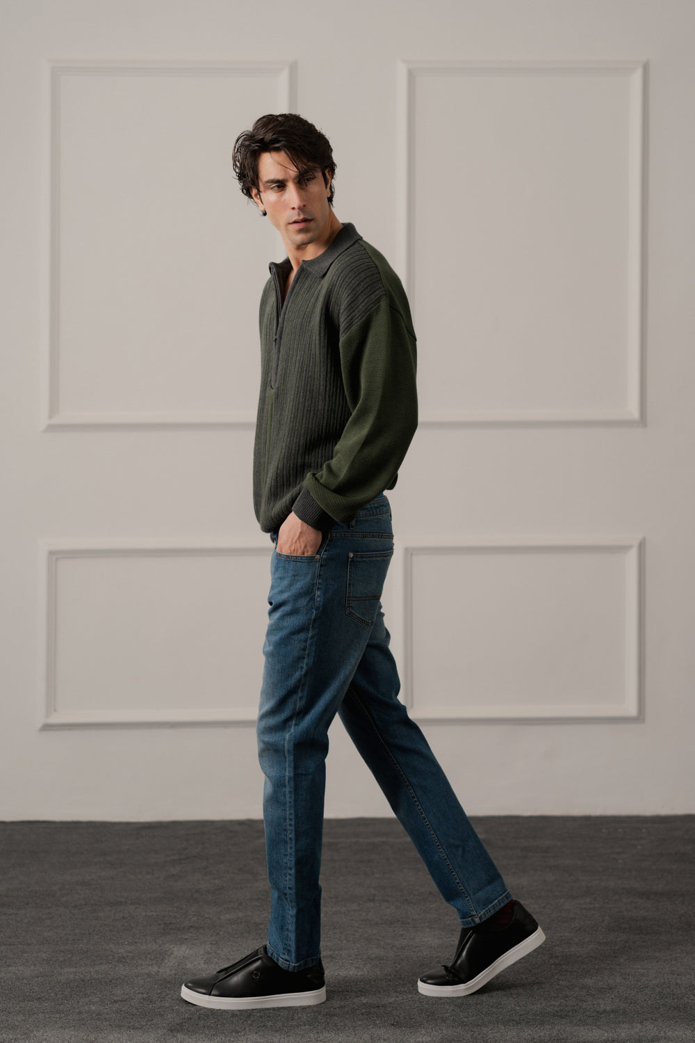 Olive Green Relaxed Fit Polo Sweater - Hustle N Holla