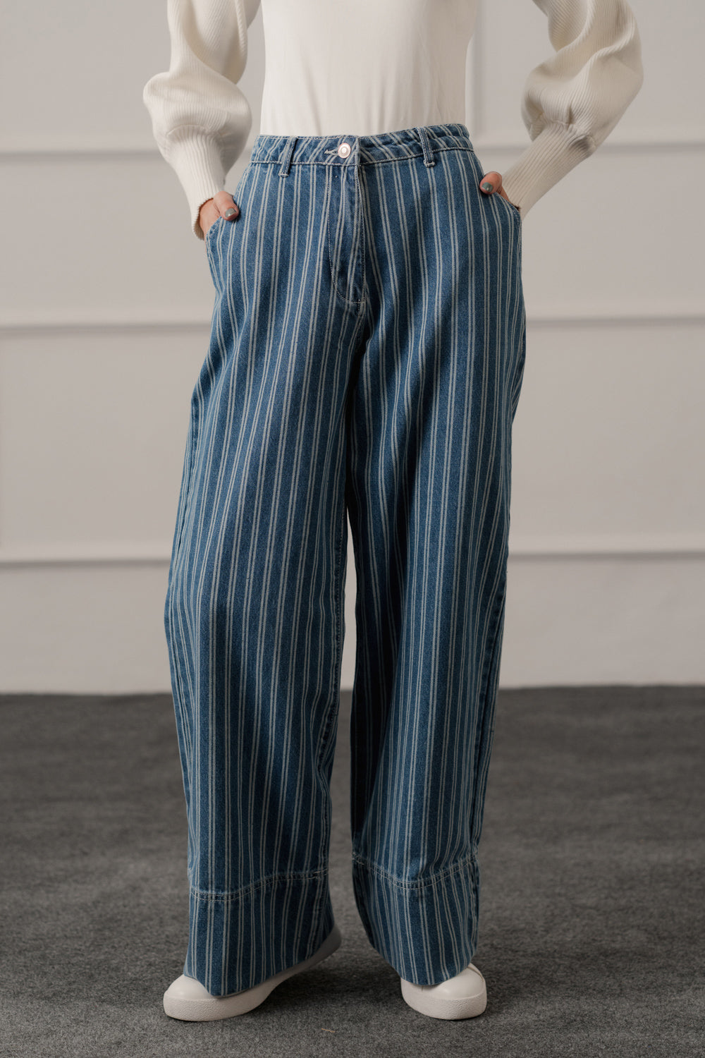 Blue Striped Wide Leg Jeans - Hustle N Holla