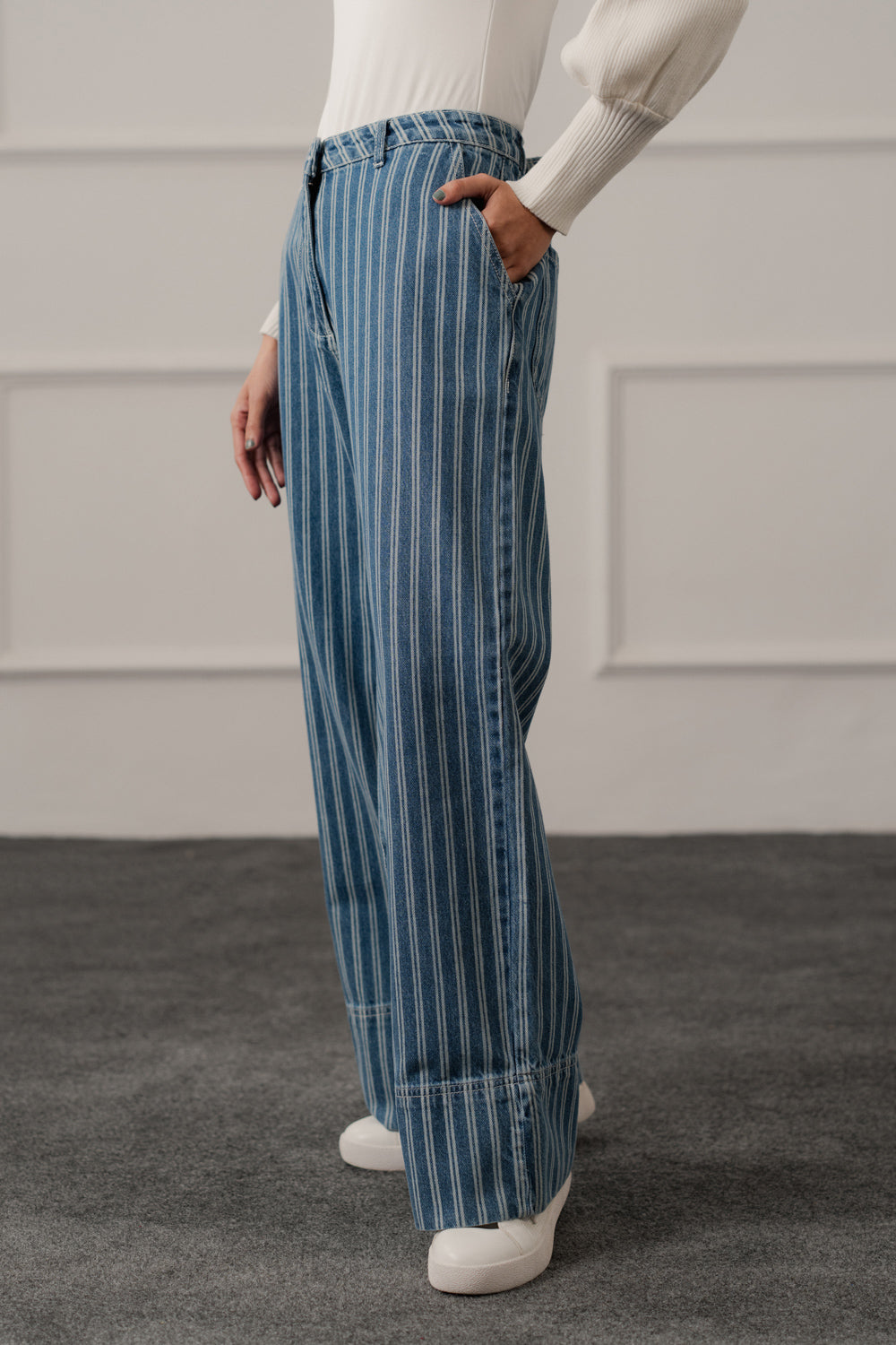 Blue Striped Wide Leg Jeans - Hustle N Holla