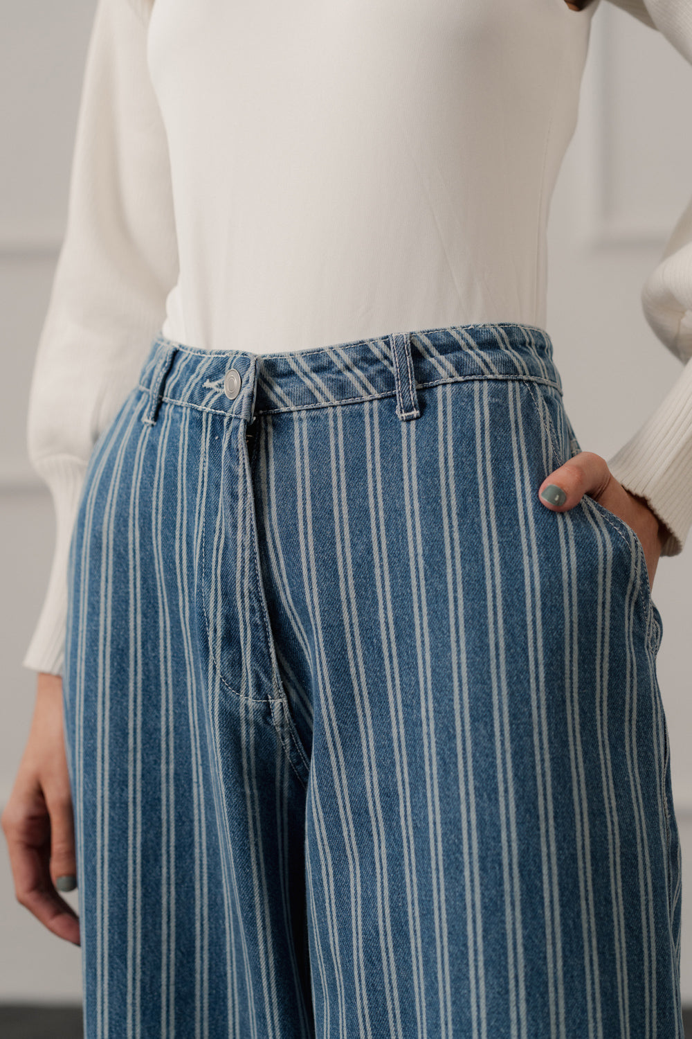 Blue Striped Wide Leg Jeans - Hustle N Holla