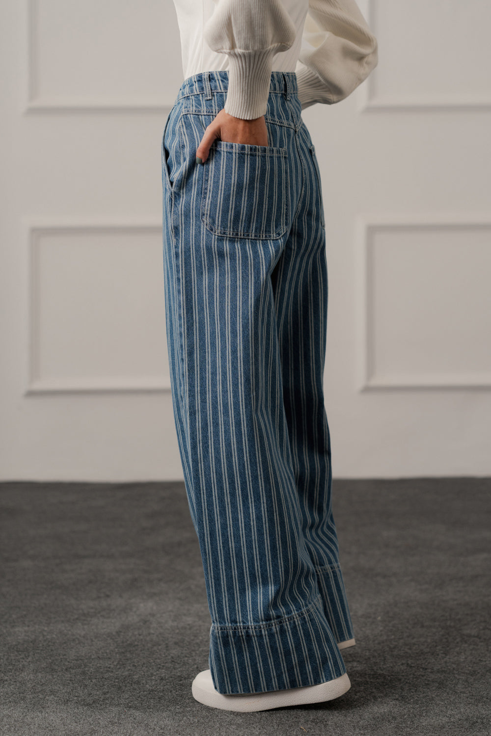Blue Striped Wide Leg Jeans - Hustle N Holla