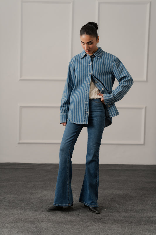 Blue Striped Relaxed Fit Over Shirt - Hustle N Holla