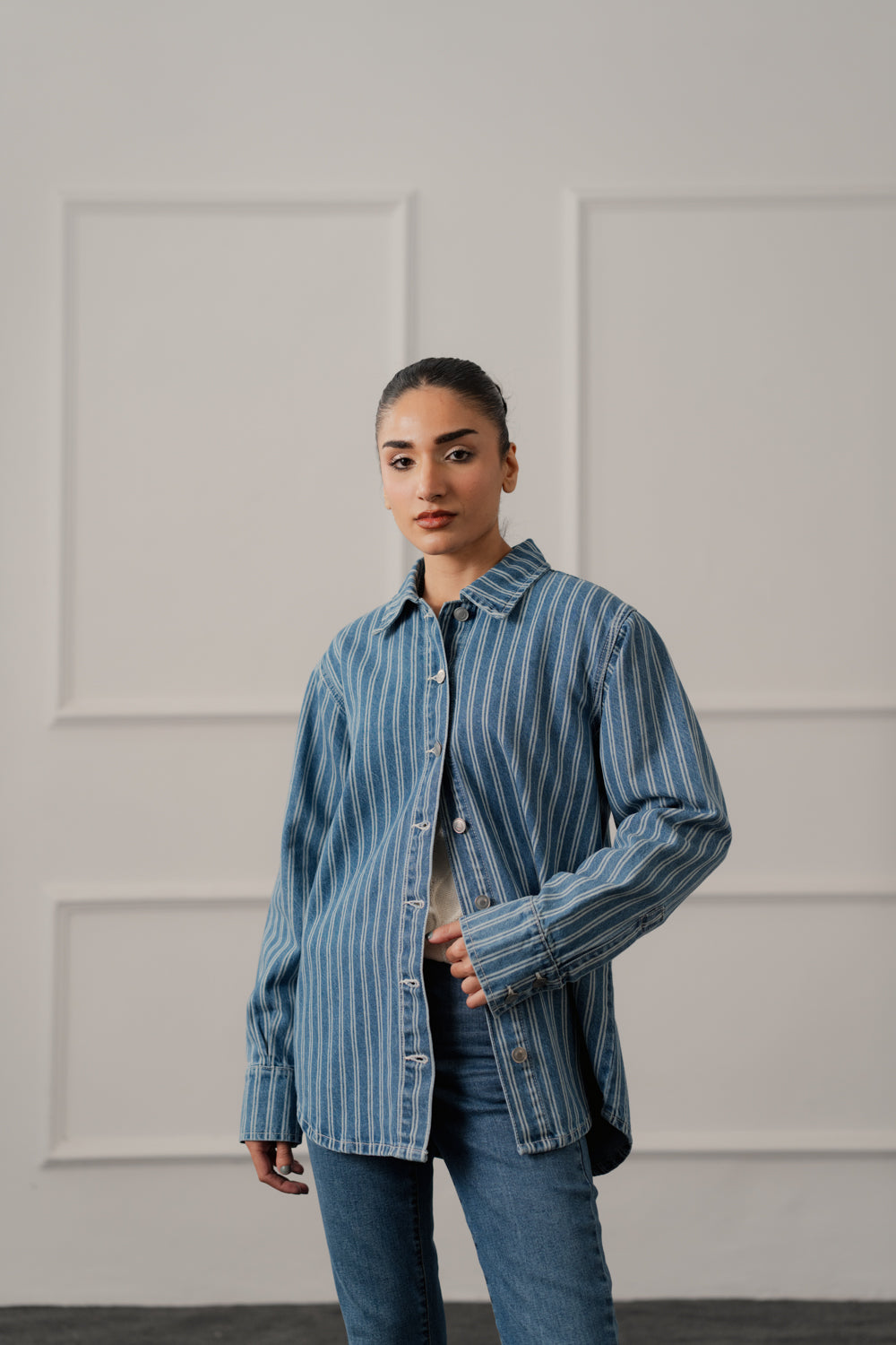 Blue Striped Relaxed Fit Over Shirt - Hustle N Holla