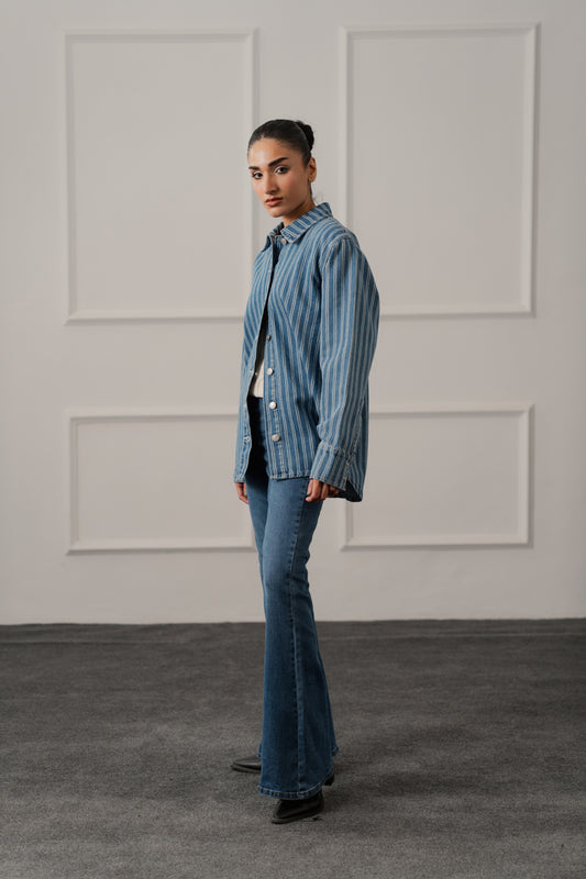 Blue Striped Relaxed Fit Over Shirt - Hustle N Holla