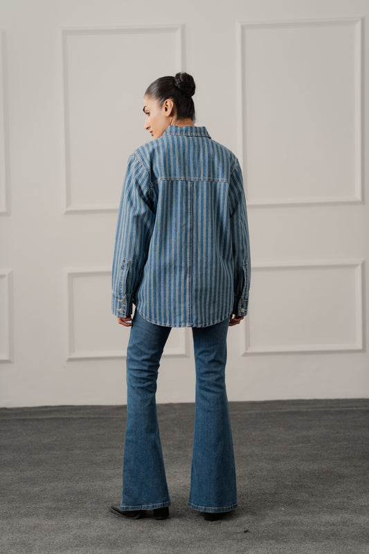 Blue Striped Relaxed Fit Over Shirt - Hustle N Holla