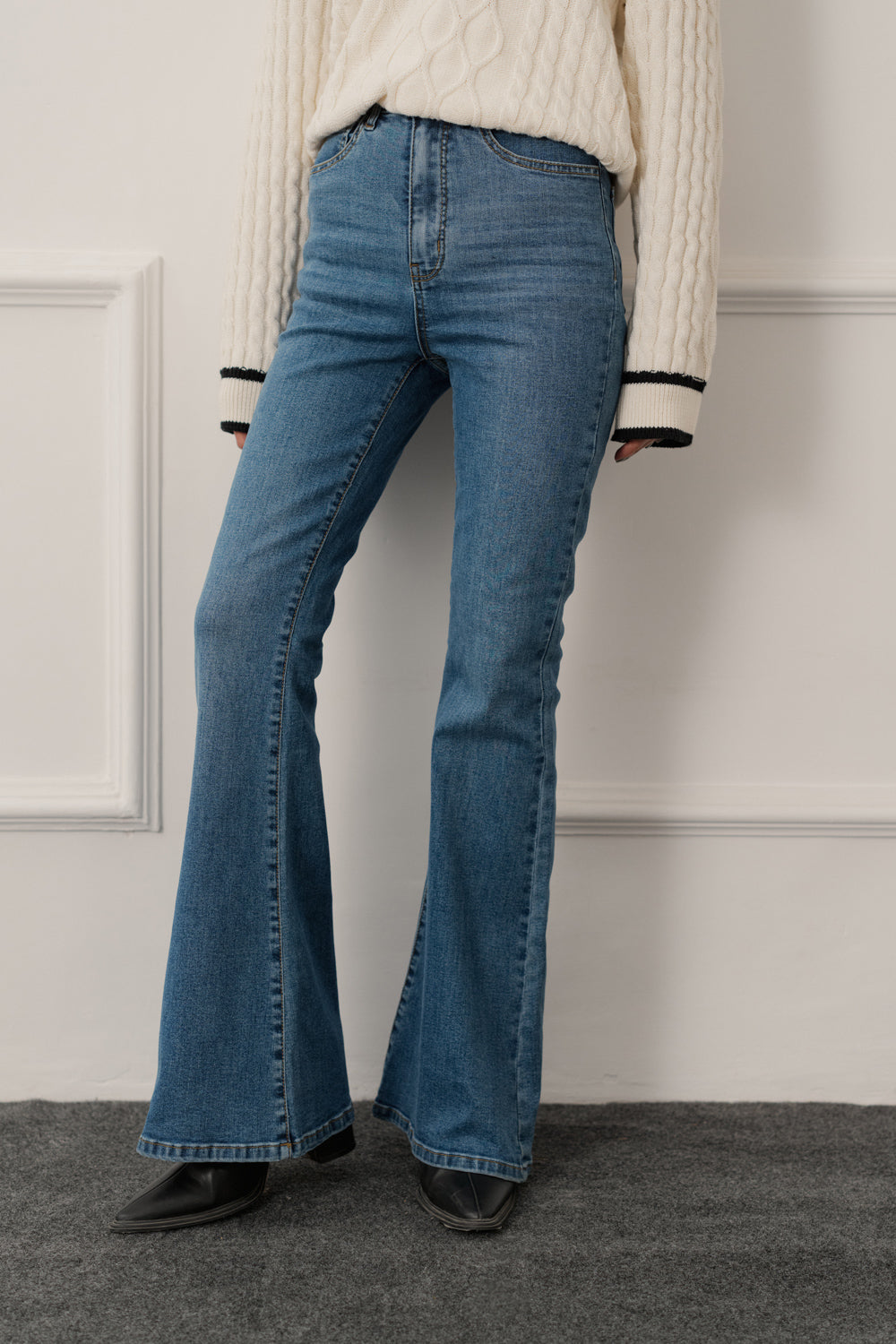 TUMMY SHAPER Blue Mid Wash Flared Jeans - Hustle N Holla