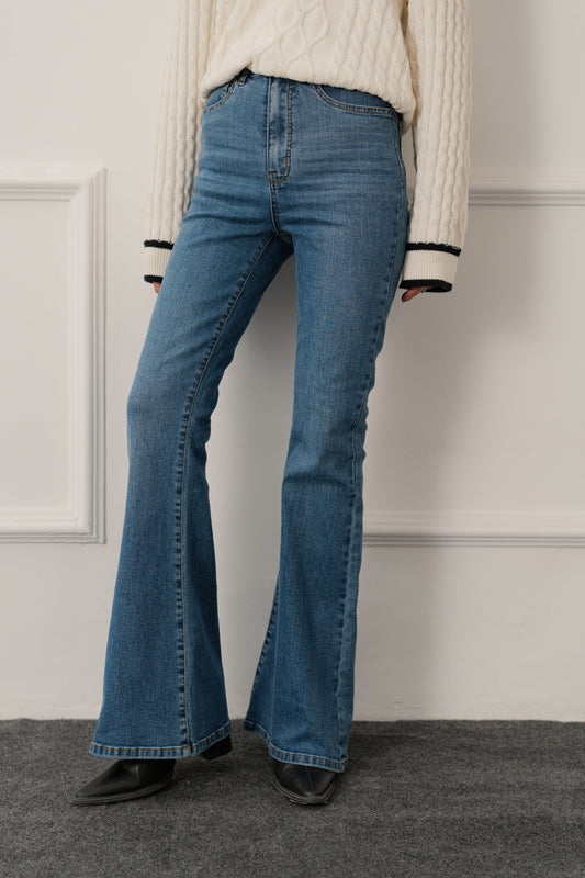 Blue Mid Washed Flared Mid Rise Denim Jeans - Hustle N Holla