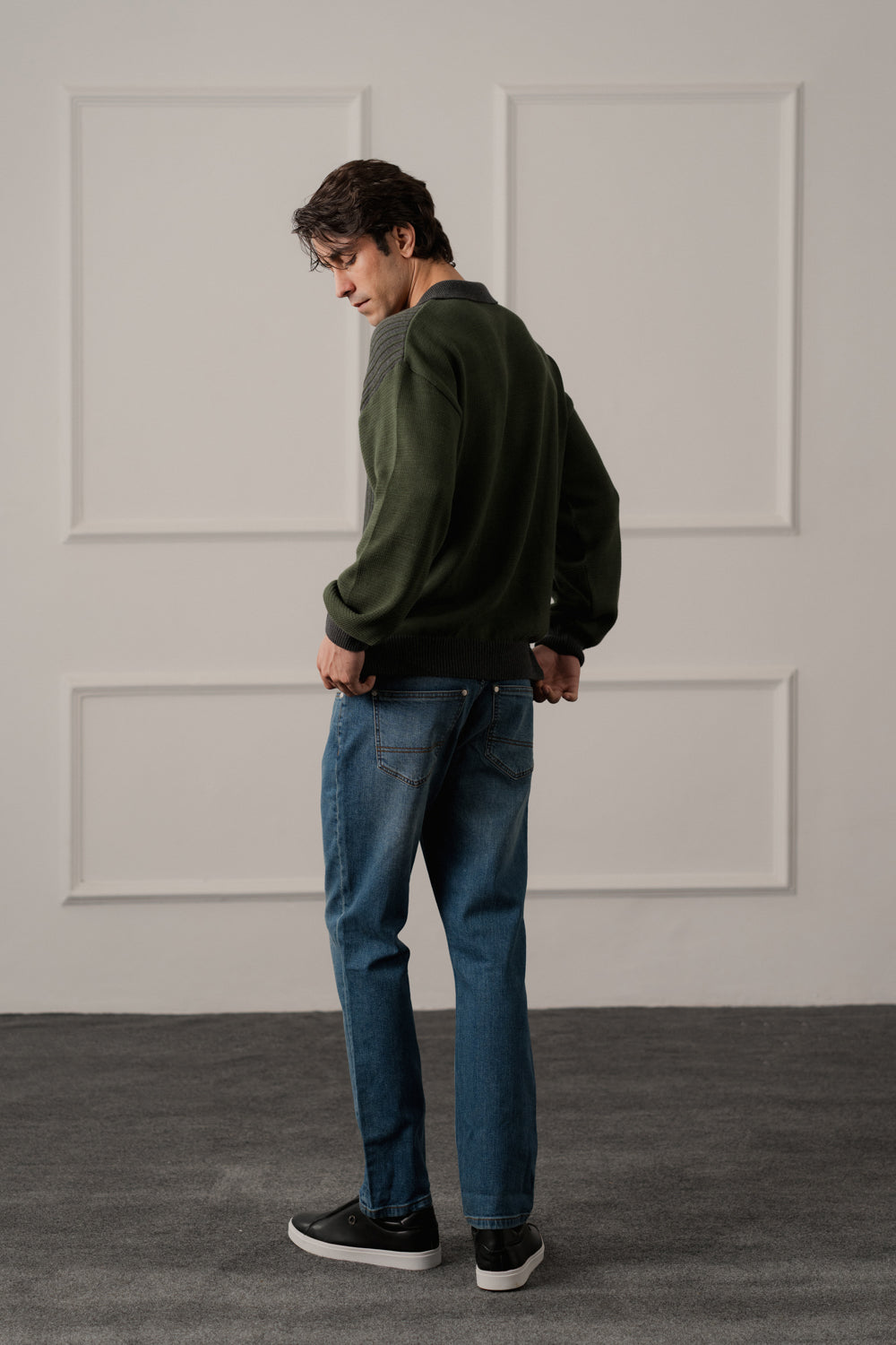 Olive Green Relaxed Fit Polo Sweater - Hustle N Holla